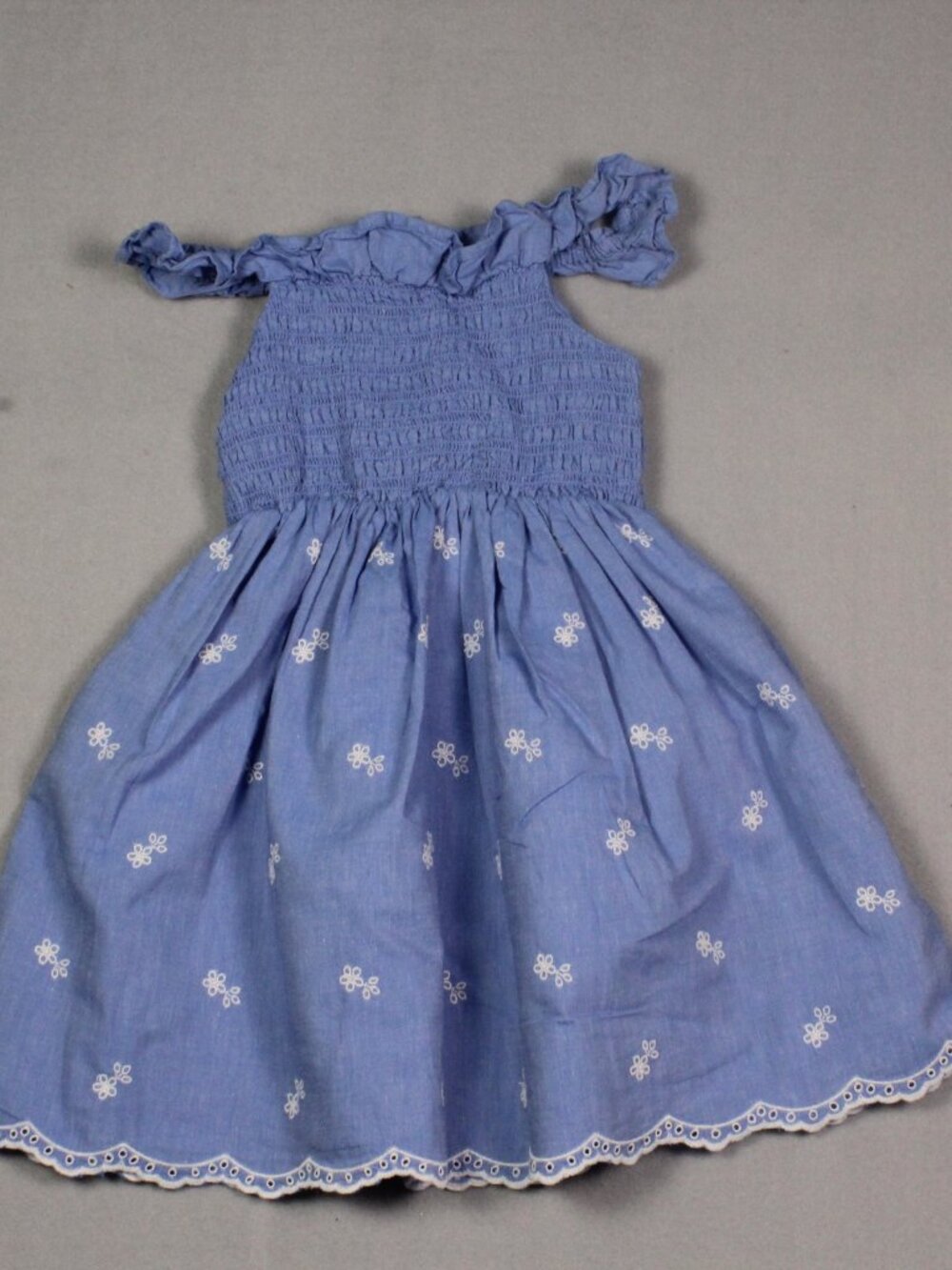 Cat & Jack 5T Blue Smocked Eyelet Scallop Hem Tie Strap Dress